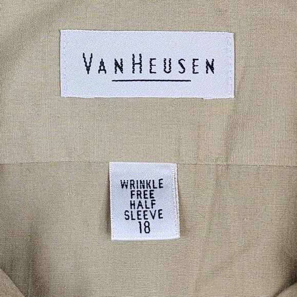 Van Heusen Poplin Button Front Shirt Mens Size 18 Beige Wrinkle Free Half Sleeve - Picture 4 of 7